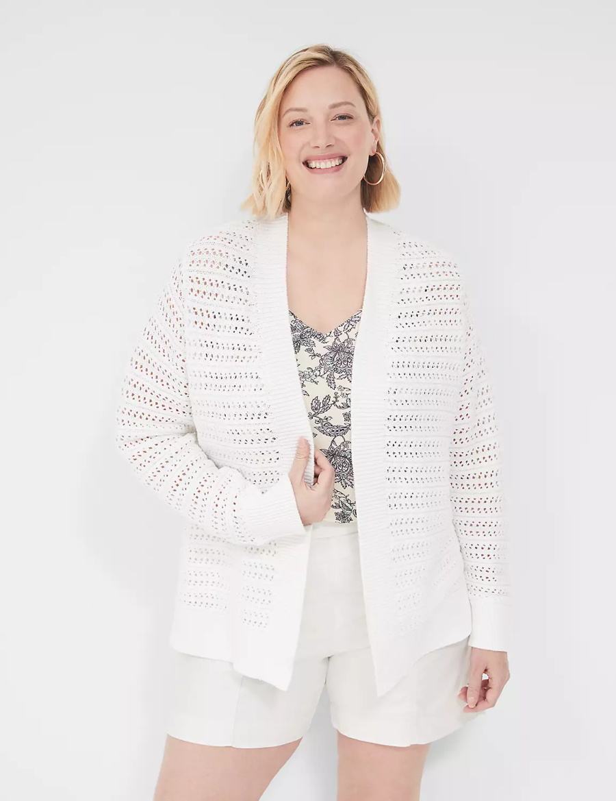 Women Lane Bryant Open-Front Stitch Cardigan White | JJA9024QX