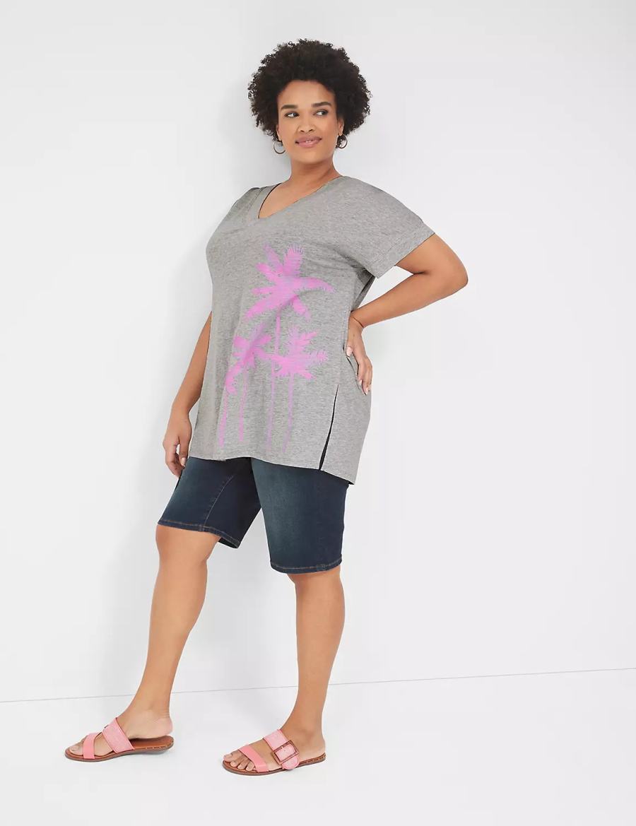 Women Lane Bryant Palm Trees Graphic Easy Tunic T Shirts Grey | SBR1772UN