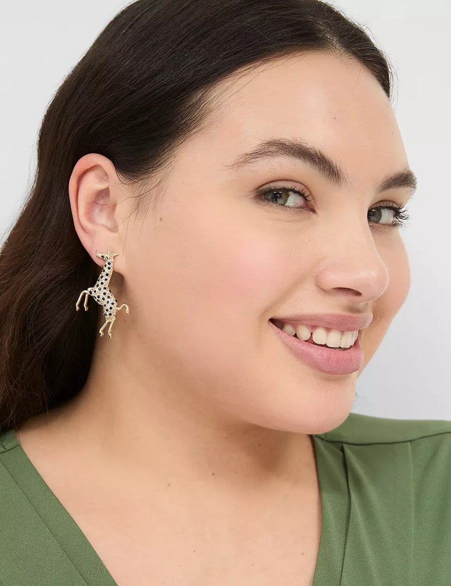 Women Lane Bryant Pave Giraffe Statement Earrings Gold | XYI2192DG