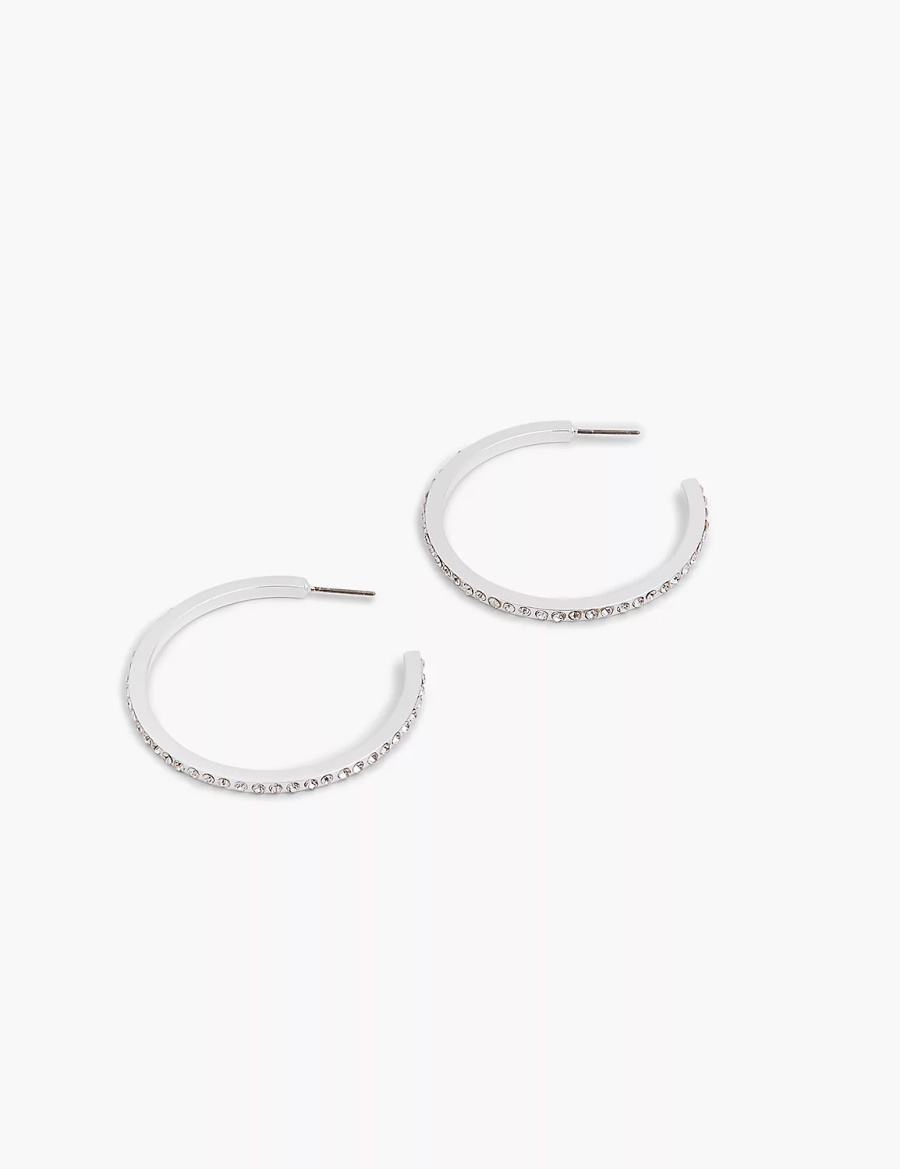 Women Lane Bryant Pave Layered Hoop Earrings Silver | EBK497TG