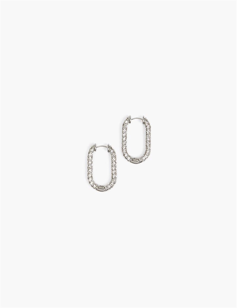 Women Lane Bryant Pave Oblong Hoop Earrings Silver | AHT6050JL