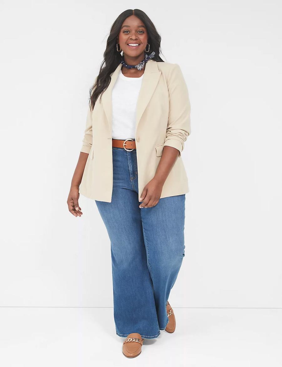 Women Lane Bryant Perfect Drape Blazers Khaki | EKJ4326RK