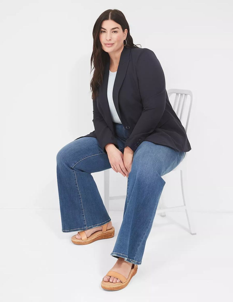 Women Lane Bryant Perfect Drape Blazers Blue | LEK7836LU