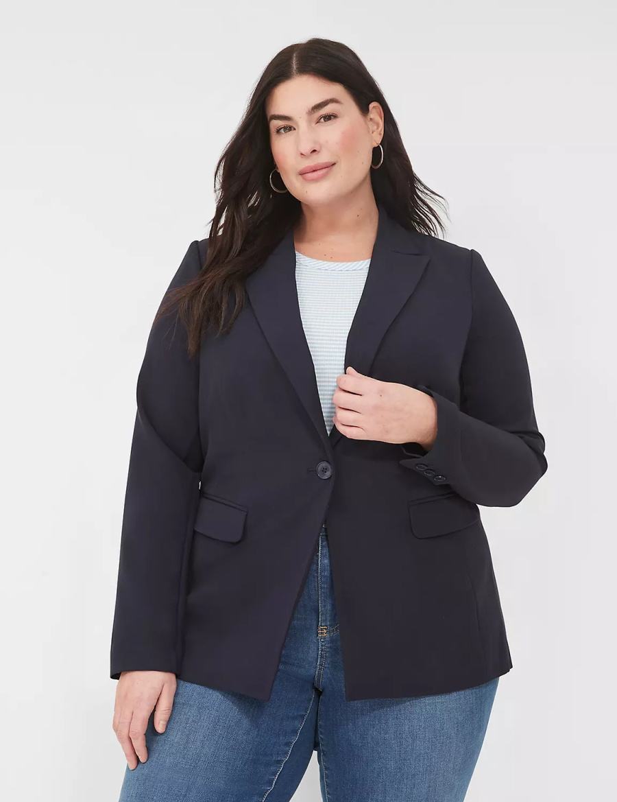 Women Lane Bryant Perfect Drape Blazers Blue | LEK7836LU