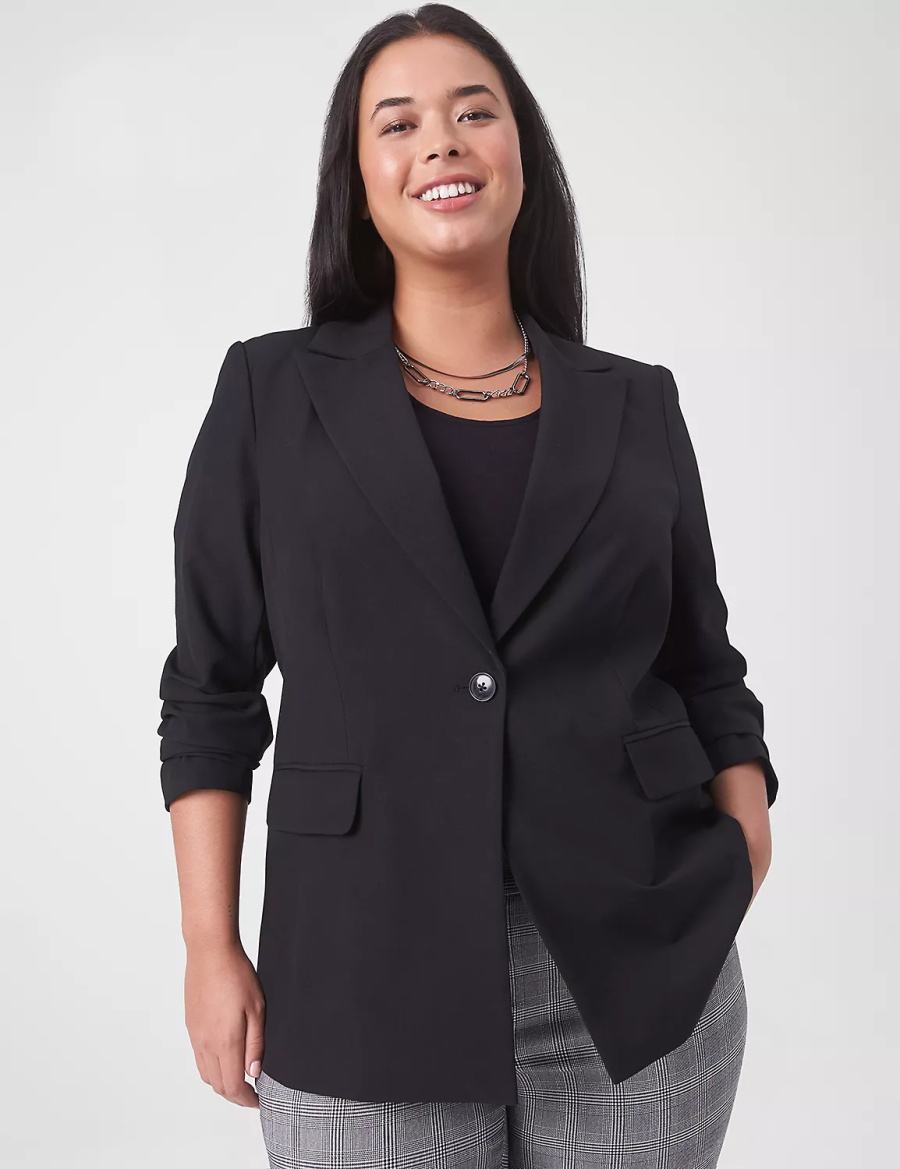 Women Lane Bryant Perfect Drape Blazers Black | QIO5512GQ