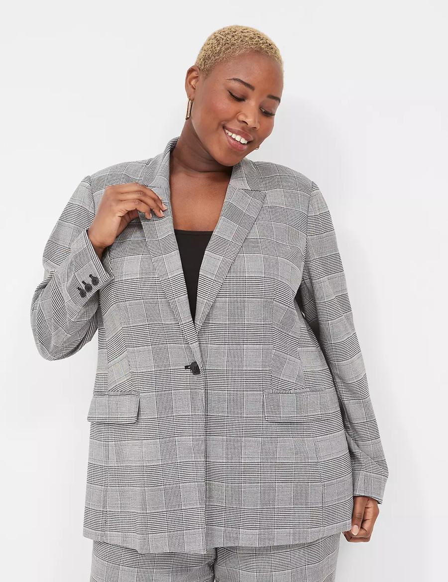 Women Lane Bryant Perfect Drape One-Button Blazers Black | QAI9733CH