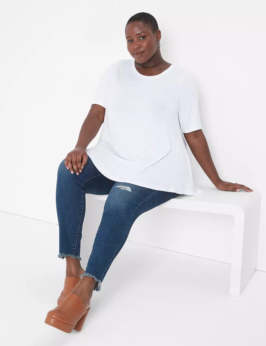 Women Lane Bryant Perfect Sleeve Crew-Neck Extreme Swing Tunic T Shirts White | EKZ1383WS