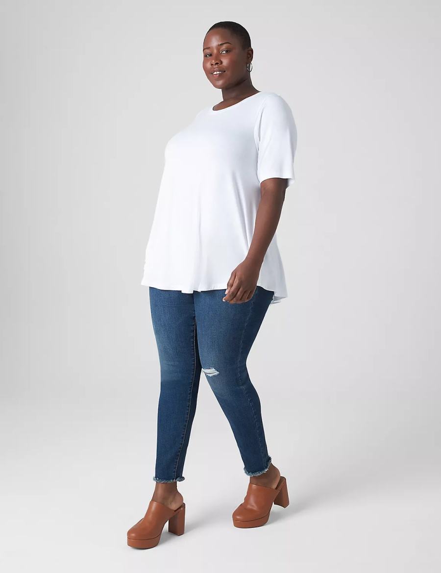 Women Lane Bryant Perfect Sleeve Crew-Neck Extreme Swing Tunic T Shirts White | EKZ1383WS