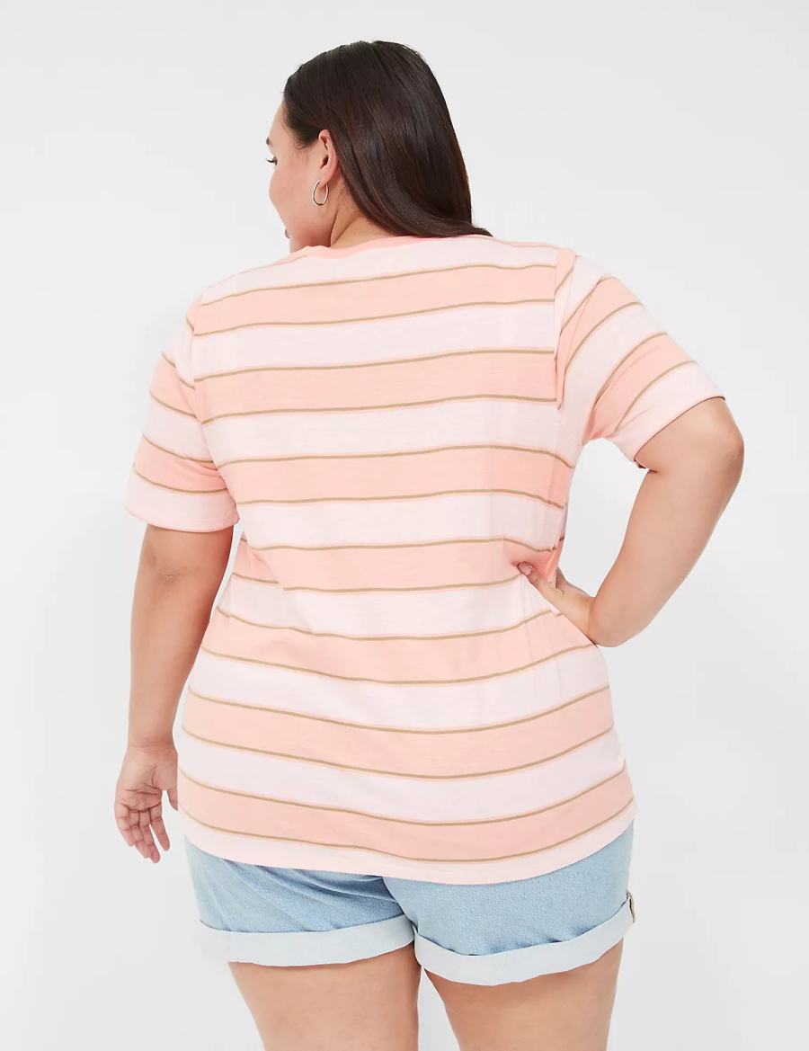 Women Lane Bryant Perfect Sleeve Crew-Neck Tee T Shirts Orange Stripes | OFJ8076CP