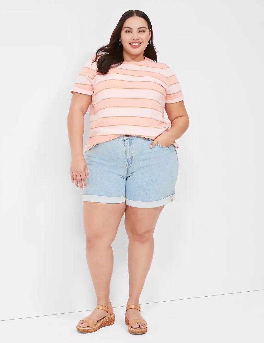 Women Lane Bryant Perfect Sleeve Crew-Neck Tee T Shirts Orange Stripes | OFJ8076CP