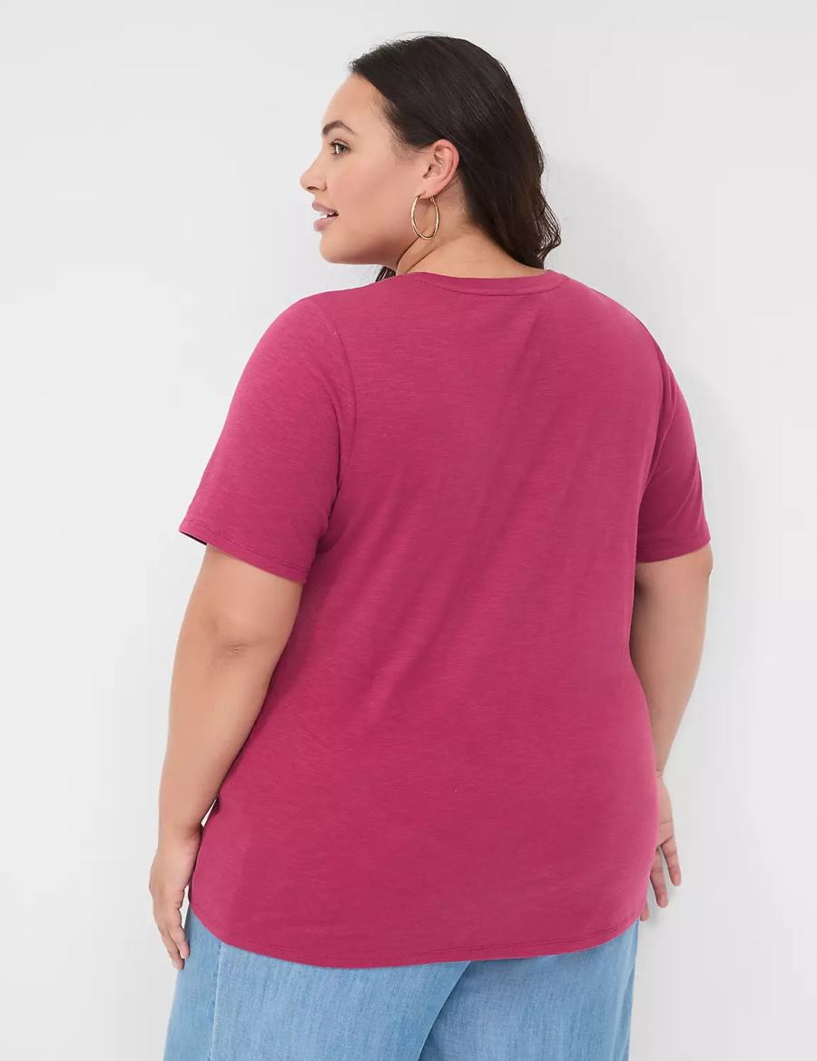 Women Lane Bryant Perfect Sleeve Crew-Neck Tee T Shirts Burgundy | XBO1249GS