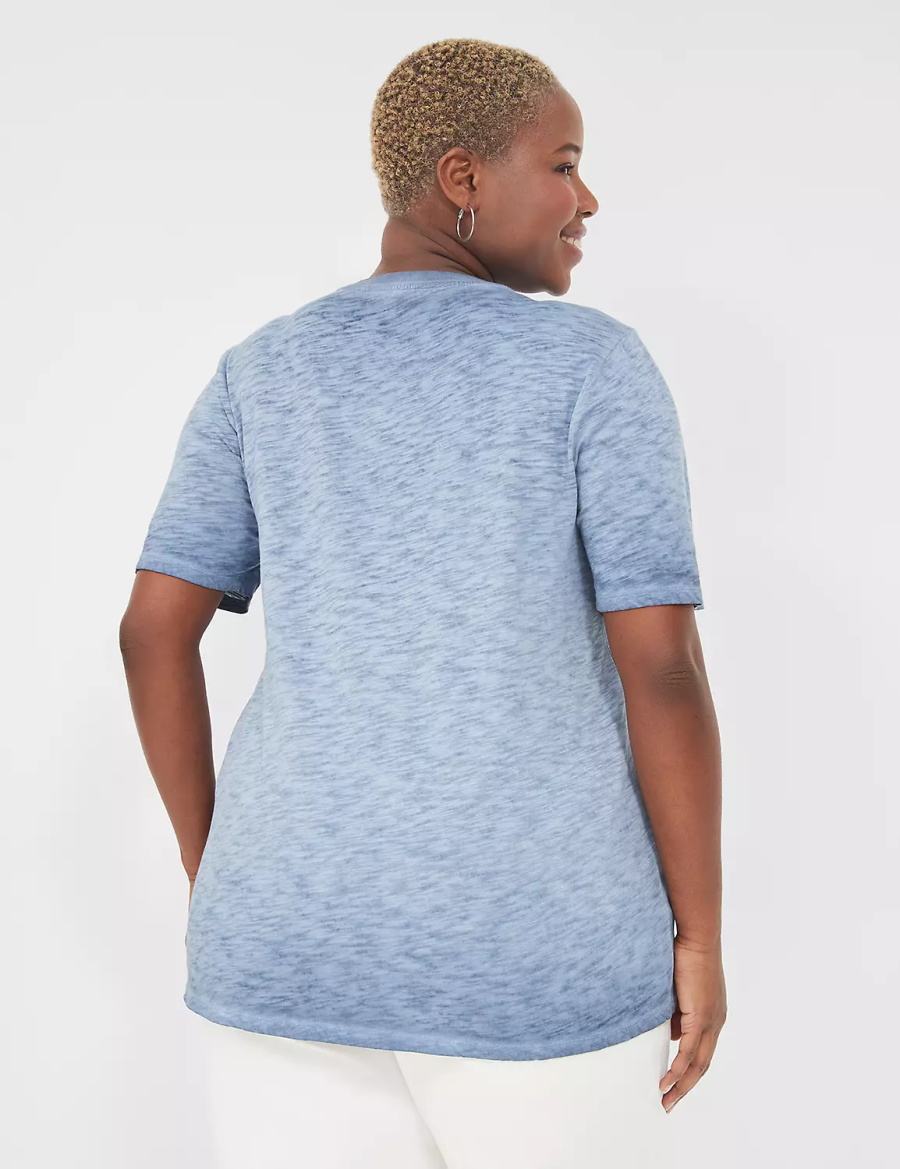 Women Lane Bryant Perfect Sleeve Crew-Neck Wash Tee T Shirts Blue | MVS7572MV