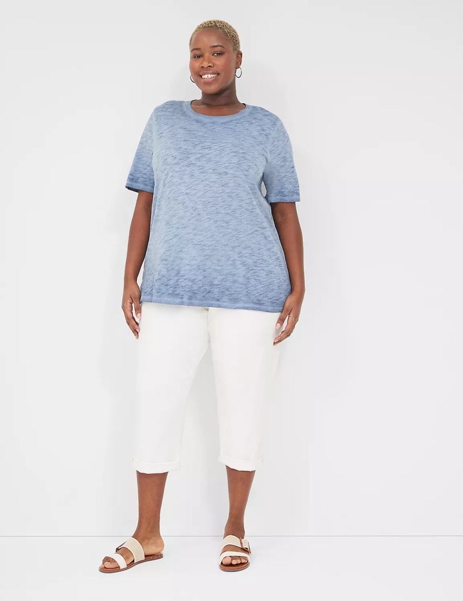 Women Lane Bryant Perfect Sleeve Crew-Neck Wash Tee T Shirts Blue | MVS7572MV