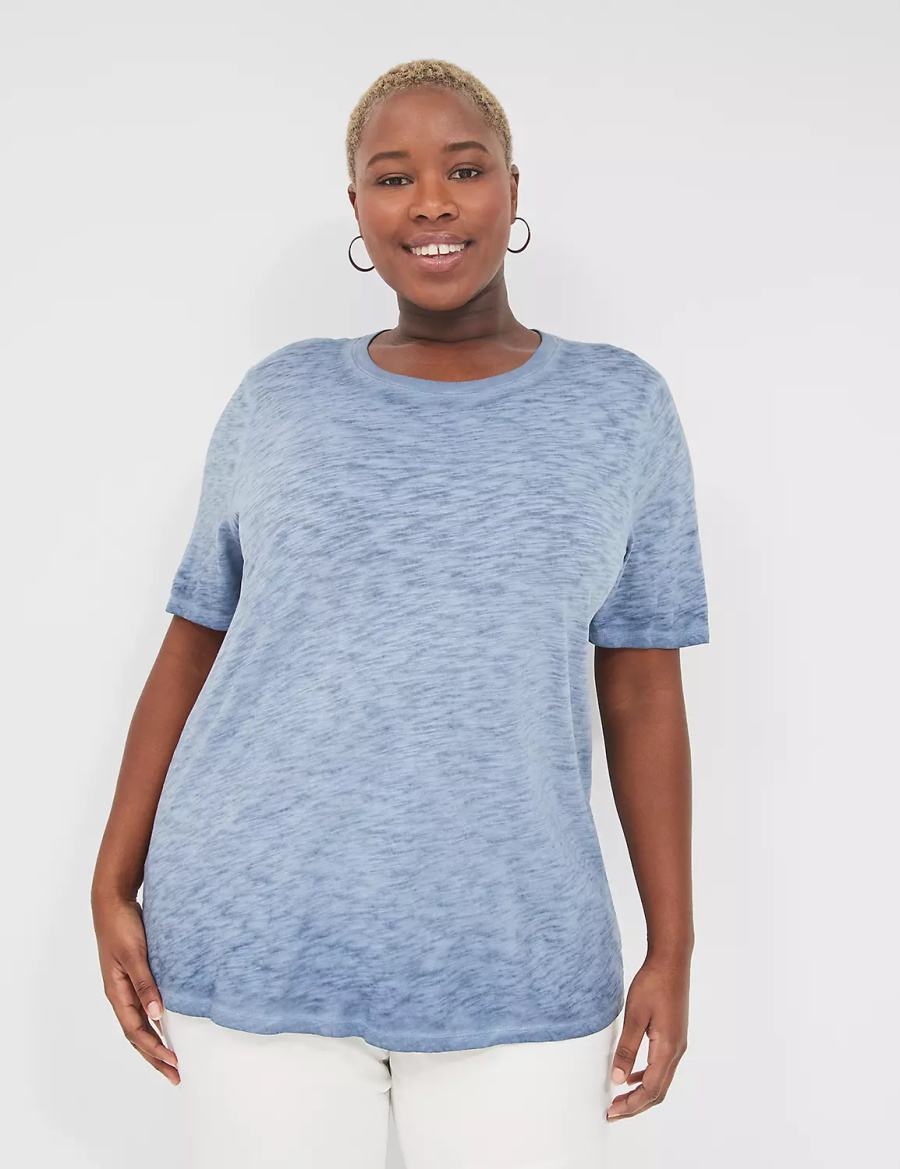 Women Lane Bryant Perfect Sleeve Crew-Neck Wash Tee T Shirts Blue | MVS7572MV