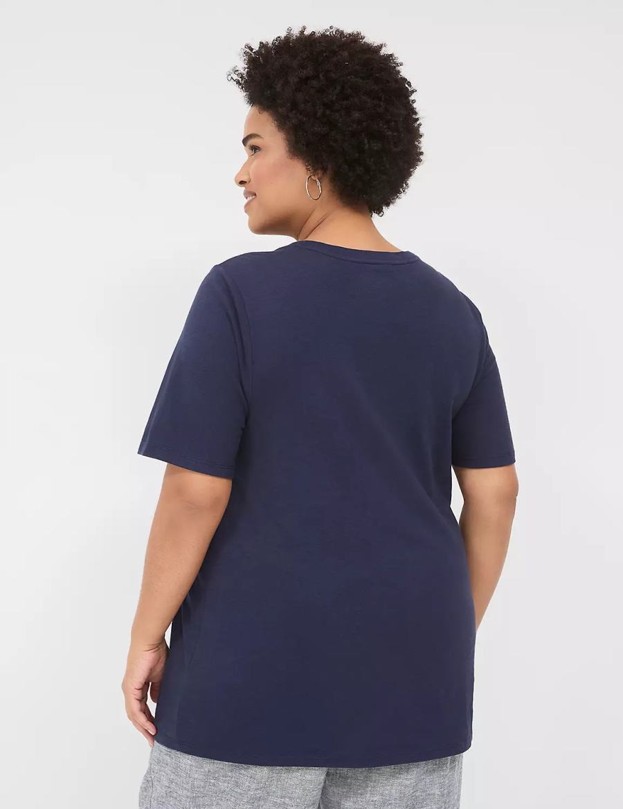 Women Lane Bryant Perfect Sleeve Crew-Neck Tee T Shirts Blue | KUC6597XQ