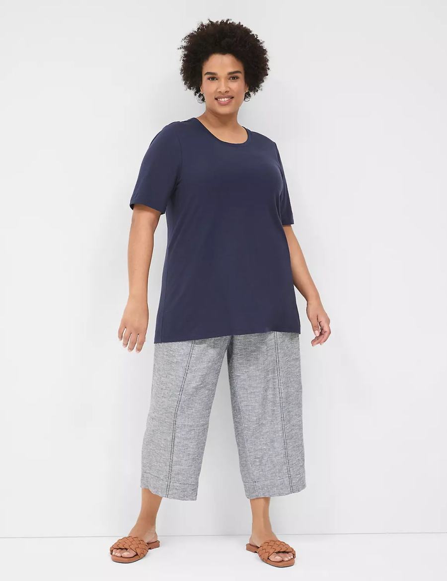 Women Lane Bryant Perfect Sleeve Crew-Neck Tee T Shirts Blue | KUC6597XQ