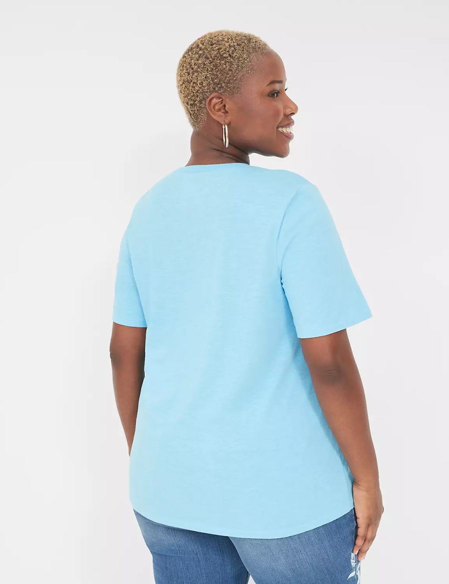 Women Lane Bryant Perfect Sleeve Crew-Neck Tee T Shirts Blue | LDL4798GO