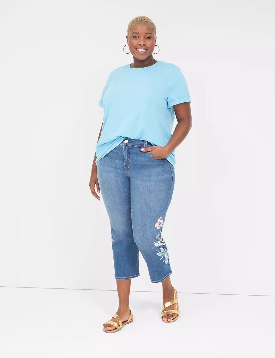 Women Lane Bryant Perfect Sleeve Crew-Neck Tee T Shirts Blue | LDL4798GO