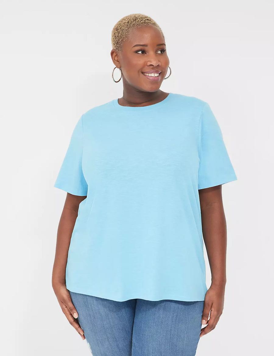 Women Lane Bryant Perfect Sleeve Crew-Neck Tee T Shirts Blue | LDL4798GO