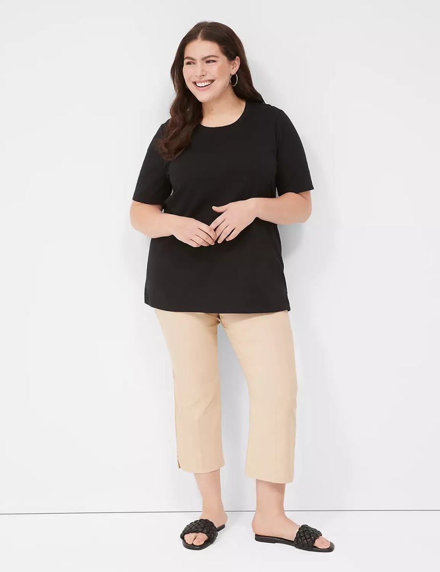 Women Lane Bryant Perfect Sleeve Crew-Neck Tee T Shirts Black | SAJ7055LU