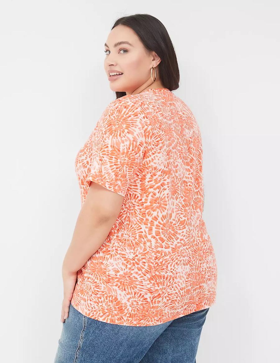 Women Lane Bryant Perfect Sleeve Crew-Neck Tee T Shirts Orange White | QGM7158BX