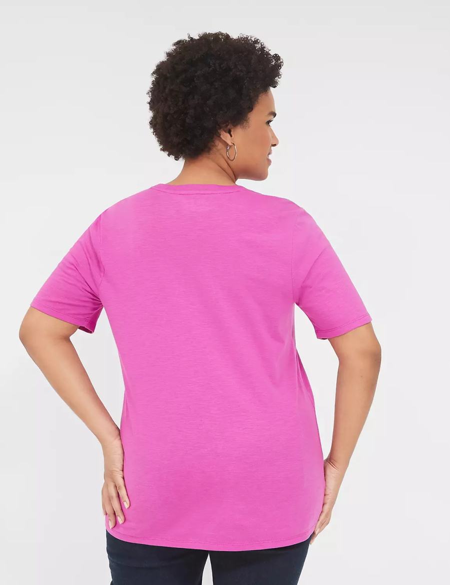 Women Lane Bryant Perfect Sleeve Crew-Neck Tee T Shirts Purple | ILS4912TW