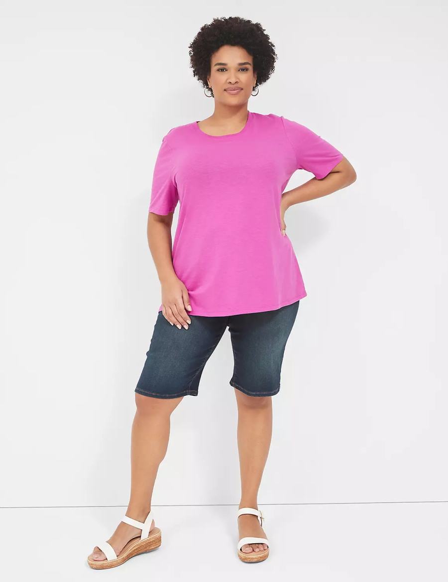 Women Lane Bryant Perfect Sleeve Crew-Neck Tee T Shirts Purple | ILS4912TW