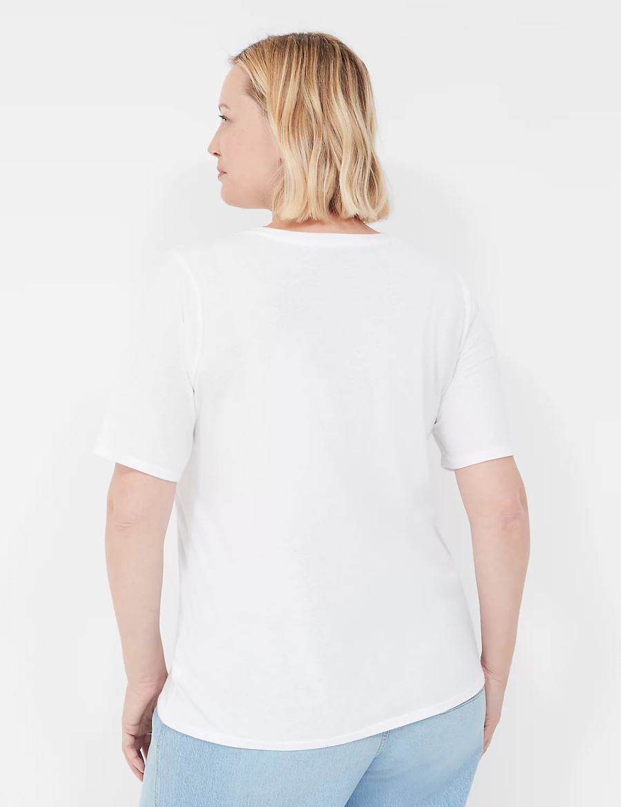 Women Lane Bryant Perfect Sleeve V-Neck Tee T Shirts White | XRQ1252PJ