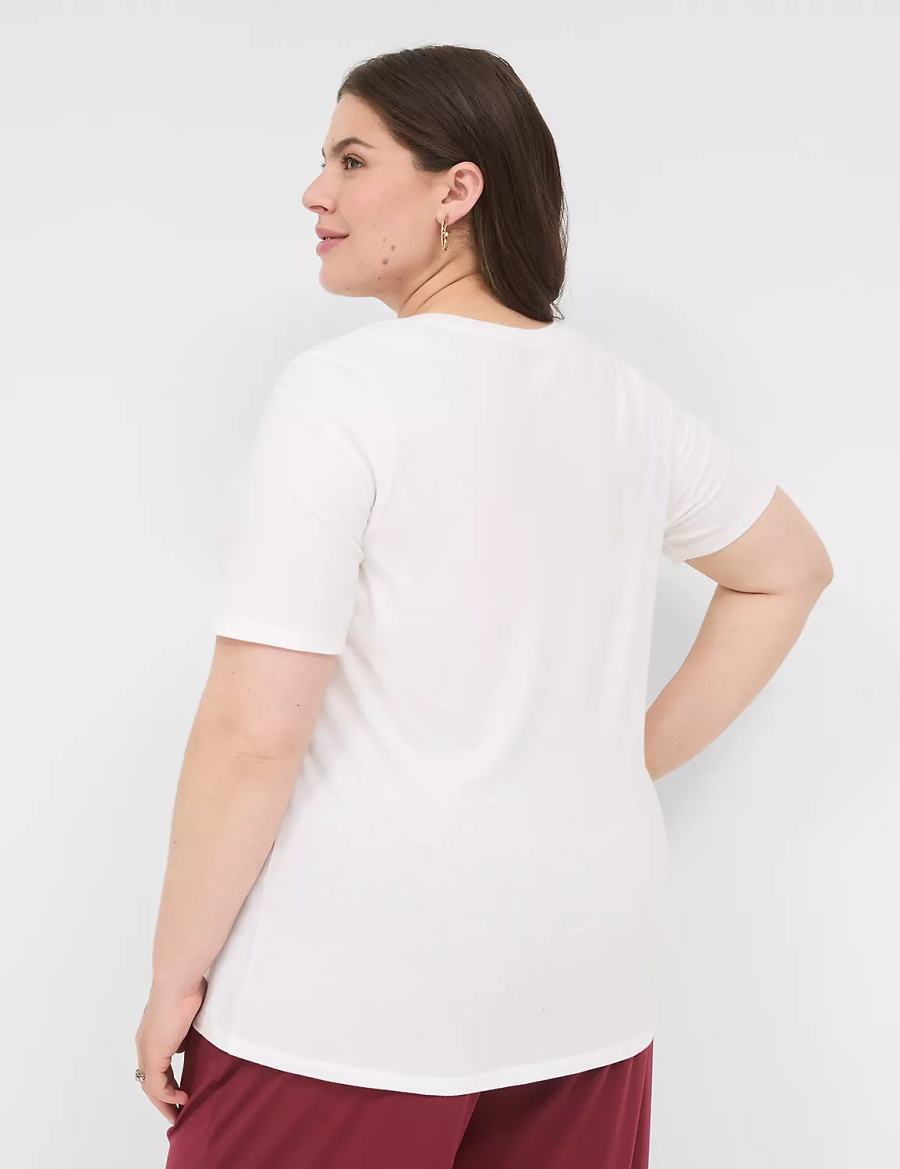 Women Lane Bryant Perfect Sleeve V-Neck Tee T Shirts White | WAE883NY