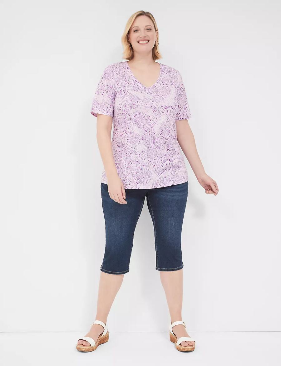 Women Lane Bryant Perfect Sleeve V-Neck Tee T Shirts Purple | BBE6189XH