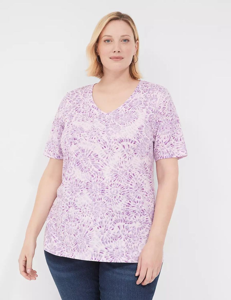 Women Lane Bryant Perfect Sleeve V-Neck Tee T Shirts Purple | BBE6189XH