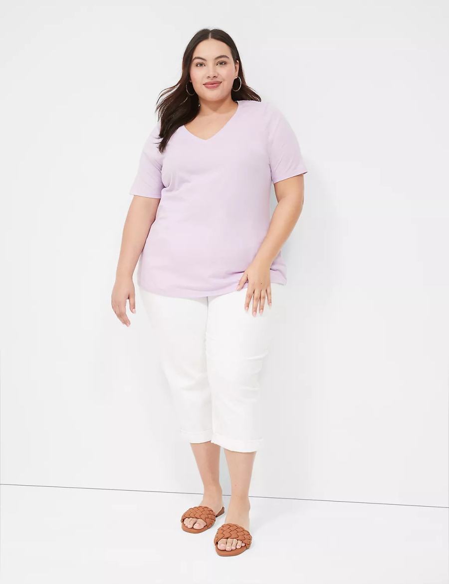 Women Lane Bryant Perfect Sleeve V-Neck Tee T Shirts Purple | QBK5331EM