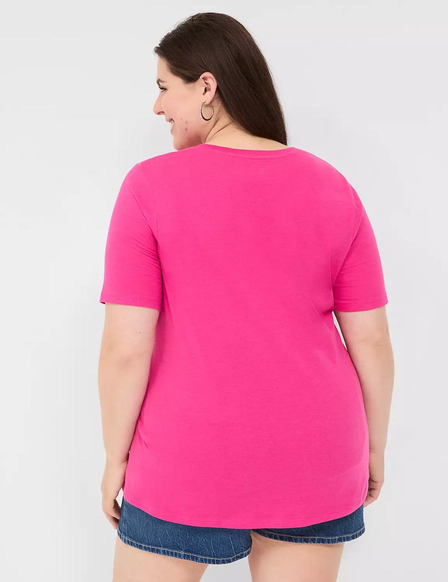 Women Lane Bryant Perfect Sleeve V-Neck Tee T Shirts Pink | KJD9781QP