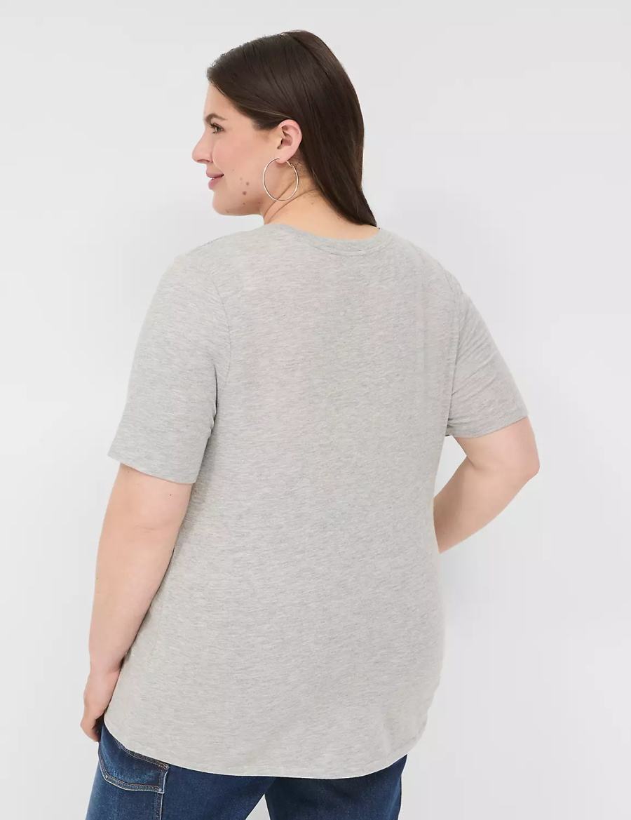 Women Lane Bryant Perfect Sleeve V-Neck Tee T Shirts Light Grey | CGG5478TH