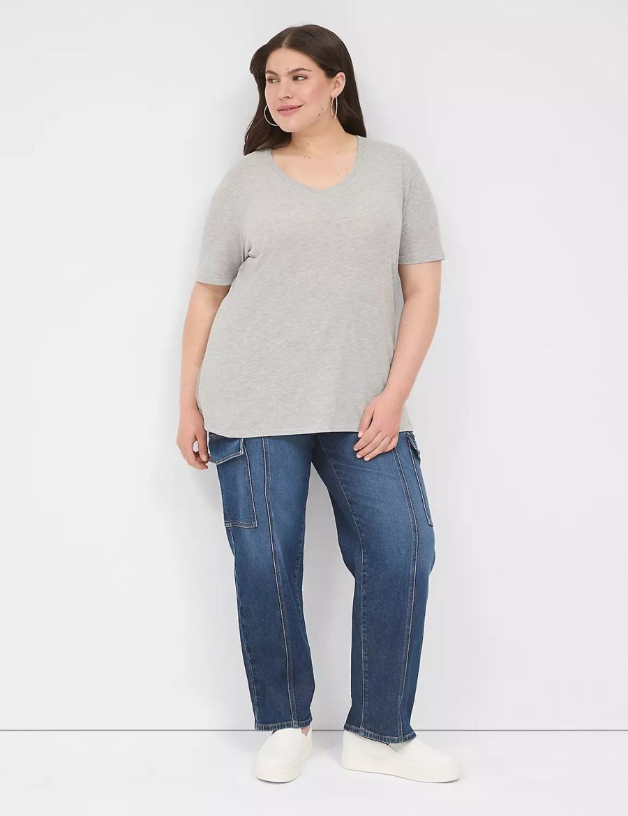 Women Lane Bryant Perfect Sleeve V-Neck Tee T Shirts Light Grey | CGG5478TH