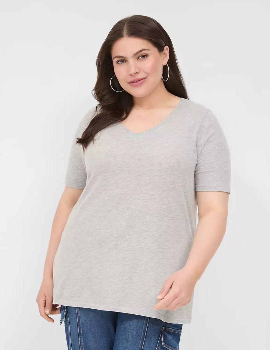 Women Lane Bryant Perfect Sleeve V-Neck Tee T Shirts Light Grey | CGG5478TH