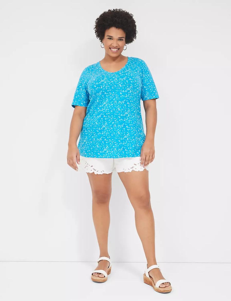 Women Lane Bryant Perfect Sleeve V-Neck Tee T Shirts Blue | RJC621NY