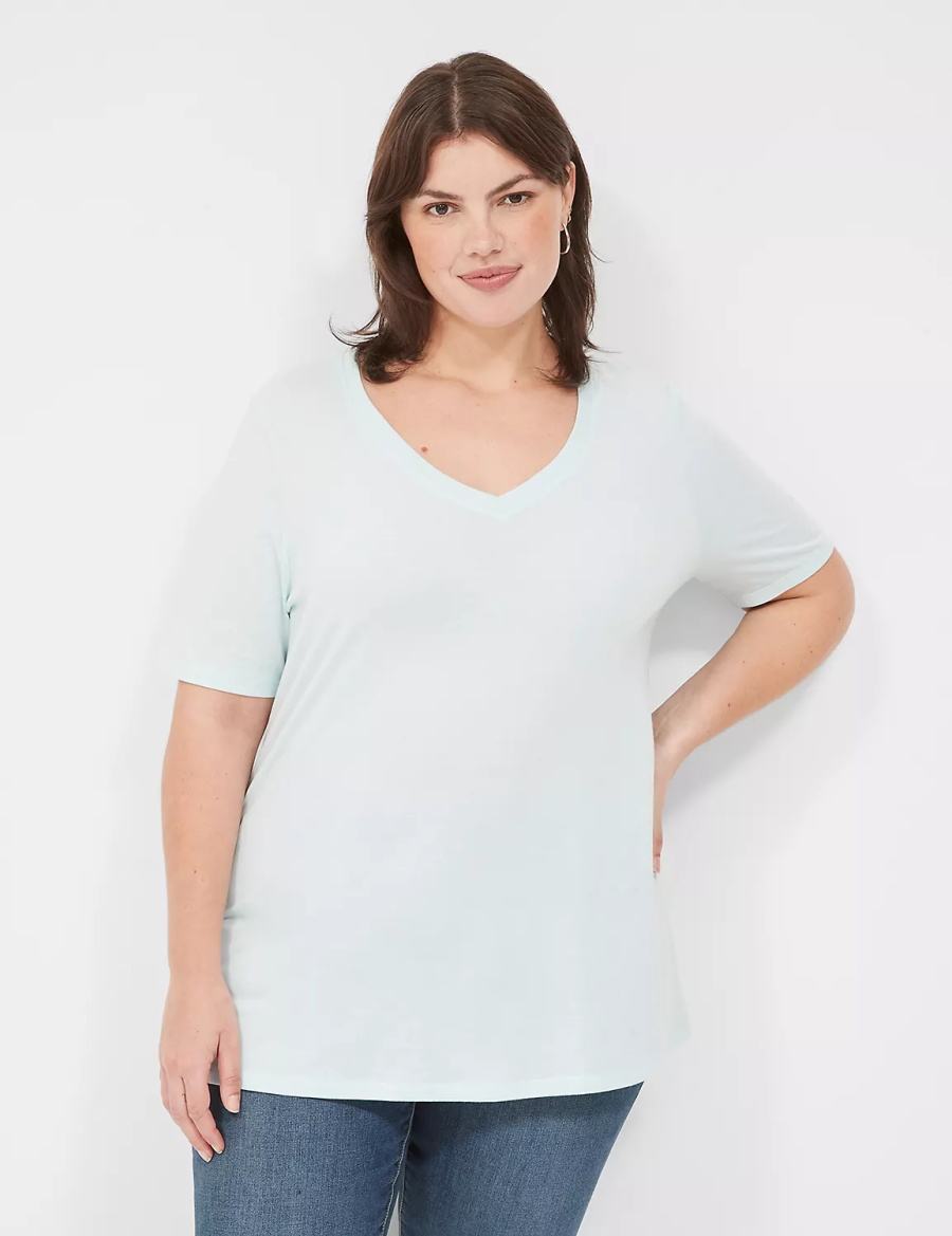 Women Lane Bryant Perfect Sleeve V-Neck Tee T Shirts Light Green | YNH7980OO