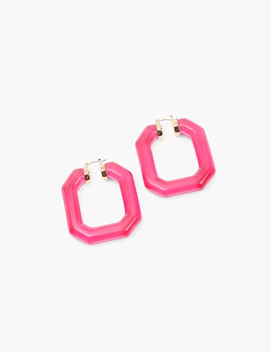 Women Lane Bryant Pink Acrylic Hoop Earrings Gold | GVB3757FZ