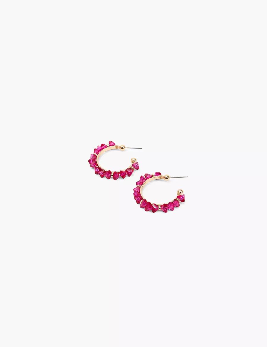 Women Lane Bryant Pink Imitation Stone Hoop Earrings Gold | KZB4127QG