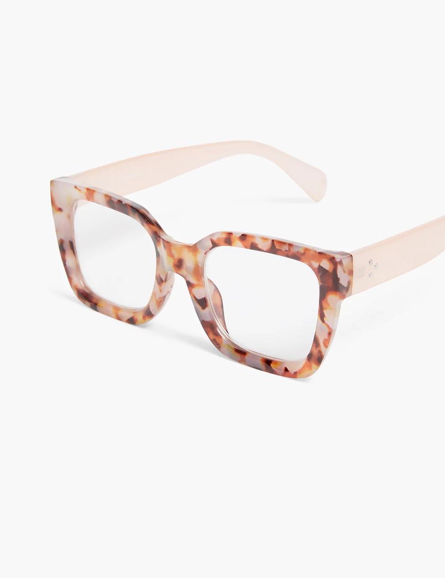 Women Lane Bryant Pink Tortoiseshell Print Square Reading Glasses Brown | HXG89100JA