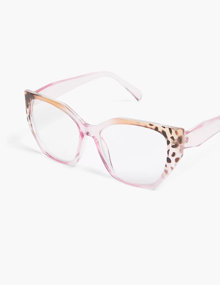 Women Lane Bryant Pink & Cheetah Print Jelly Cateye Reading Glasses Pink | YAC2847DV