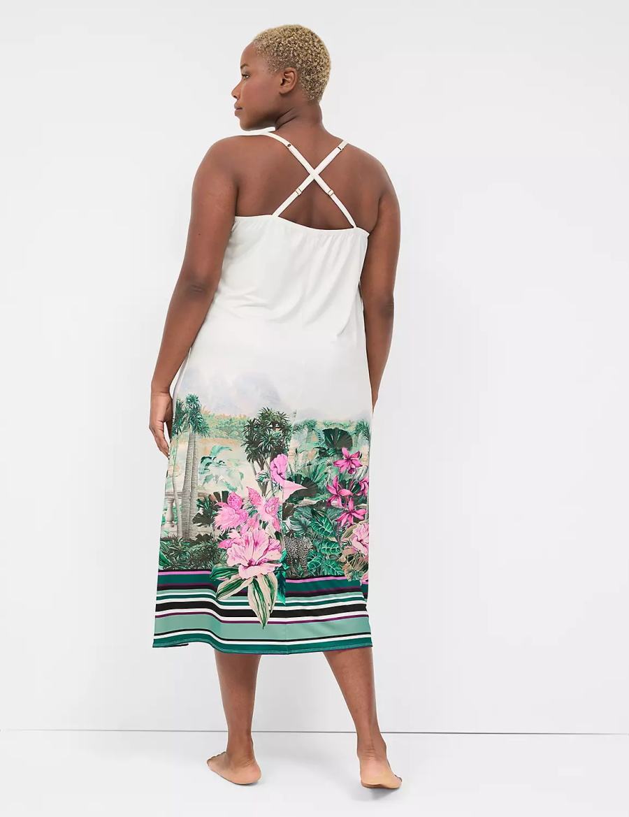 Women Lane Bryant Placed Print Cowlneck Slip Dress Green Multicolor | FKK875UR