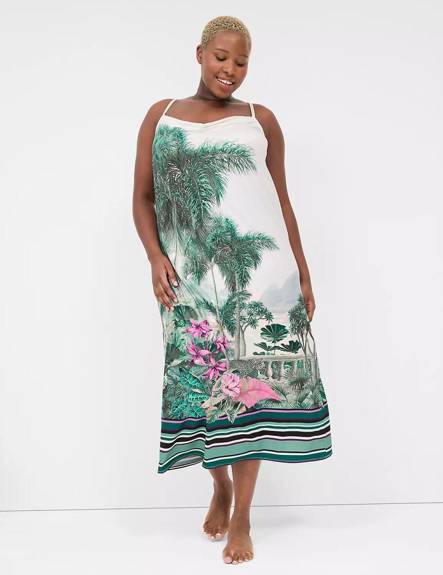 Women Lane Bryant Placed Print Cowlneck Slip Dress Green Multicolor | FKK875UR