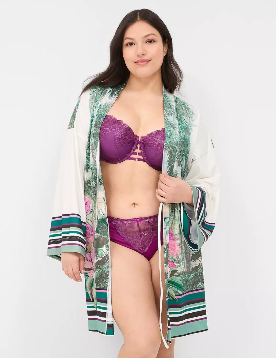 Women Lane Bryant Placed Print Robe Green Multicolor | MJA7342MR