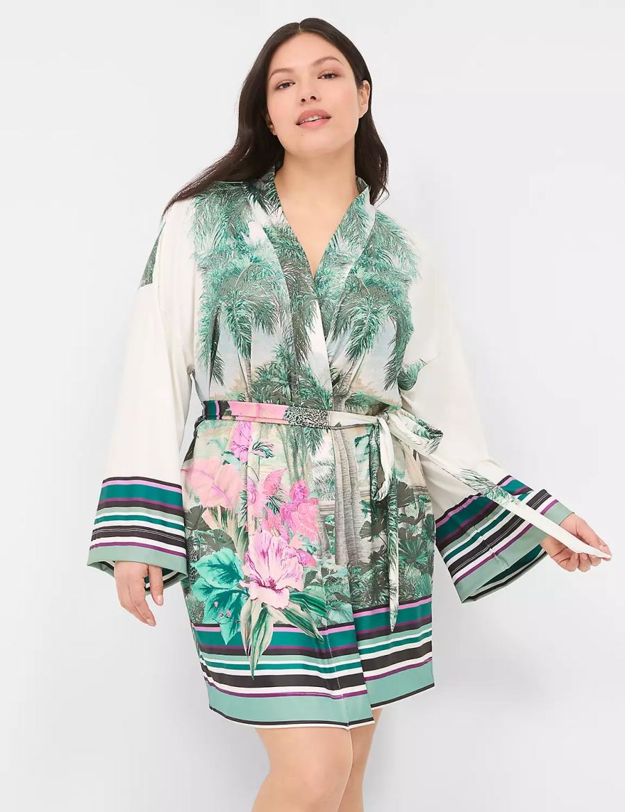 Women Lane Bryant Placed Print Robe Green Multicolor | MJA7342MR