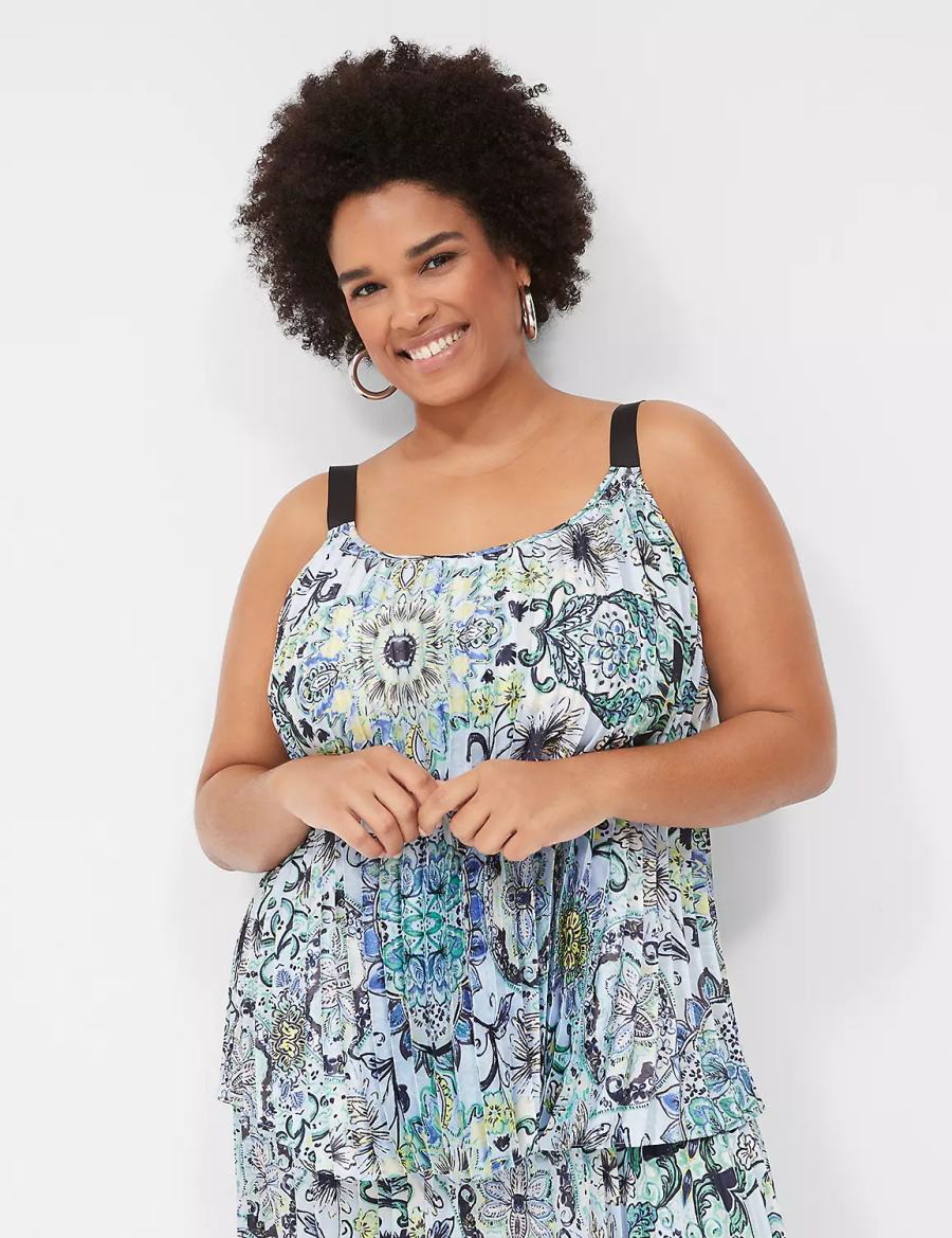 Women Lane Bryant Pleated Grosgrain-Strap Cami Tank Top Blue | WOV5914TE