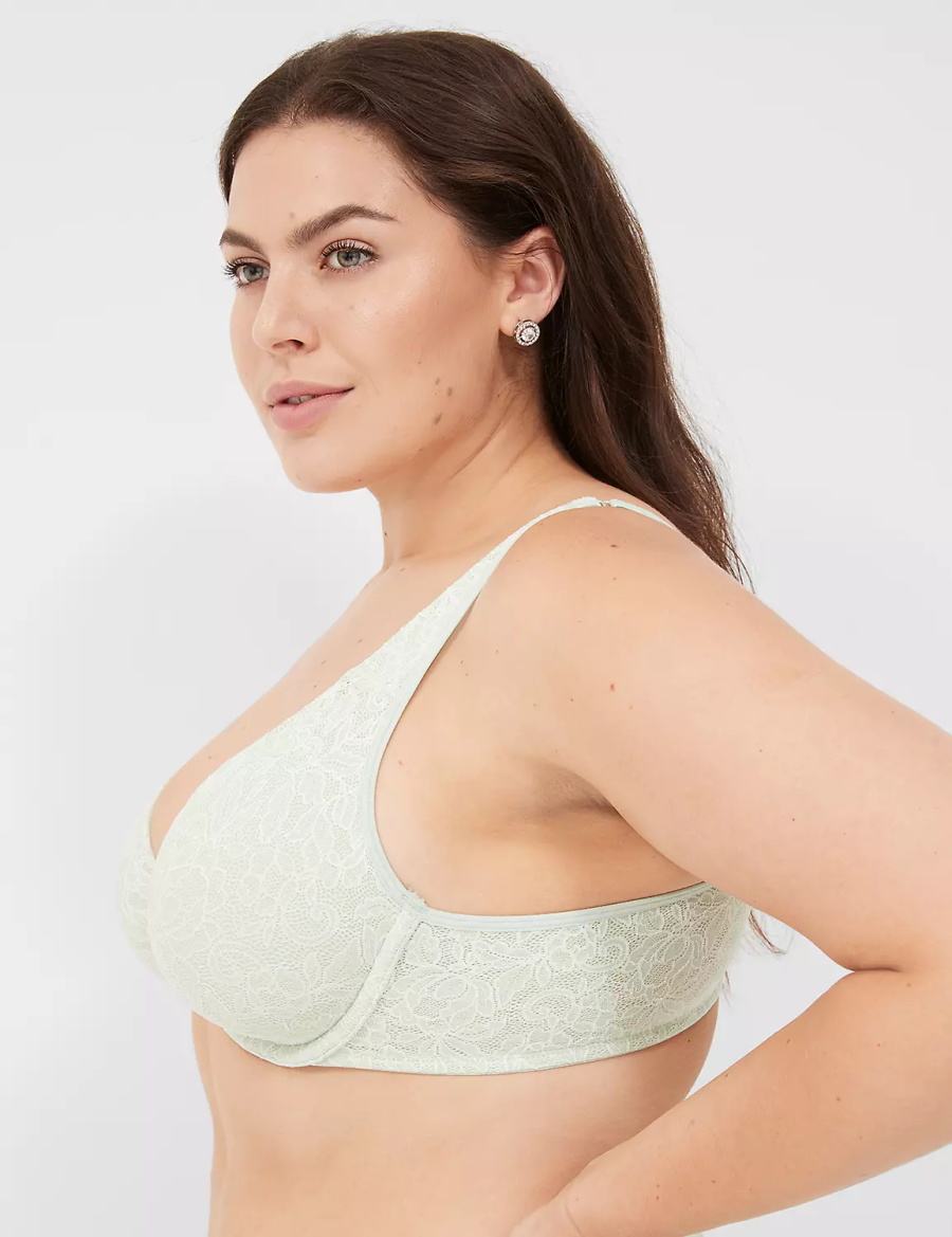 Women Lane Bryant Plunge with Lace Unlined Bra Light Green | HXK6087FE