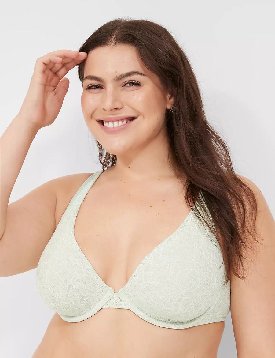 Women Lane Bryant Plunge with Lace Unlined Bra Light Green | HXK6087FE