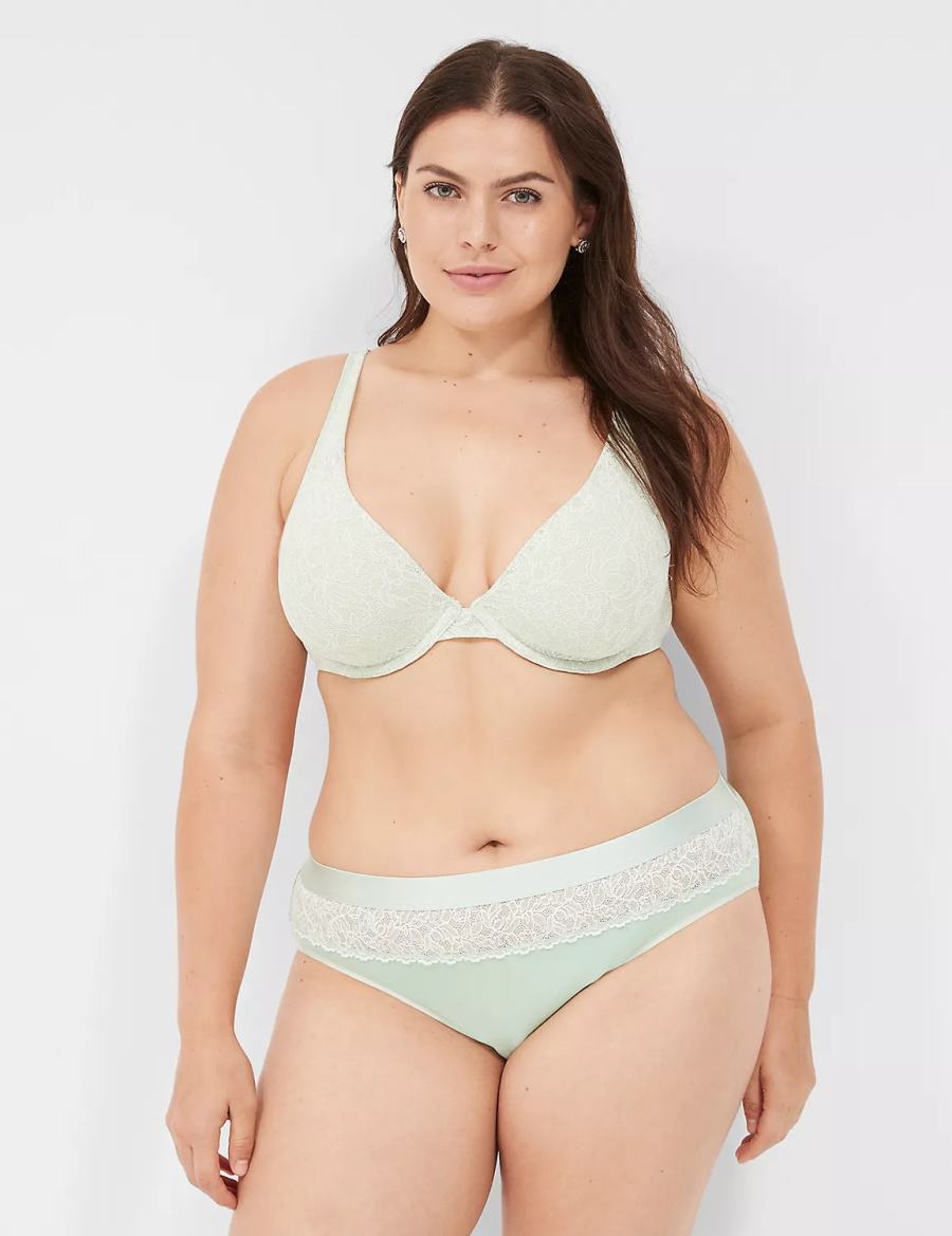 Women Lane Bryant Plunge with Lace Unlined Bra Light Green | HXK6087FE